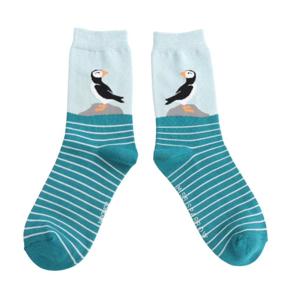 Miss Sparrow Puffins by the Sea Socks