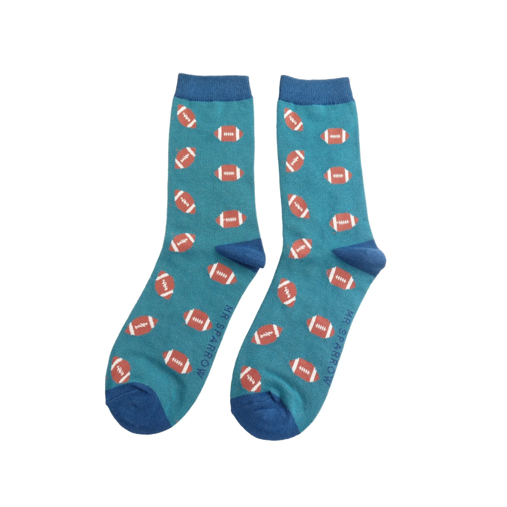 Mr Sparrow Teal Rugby Balls Socks