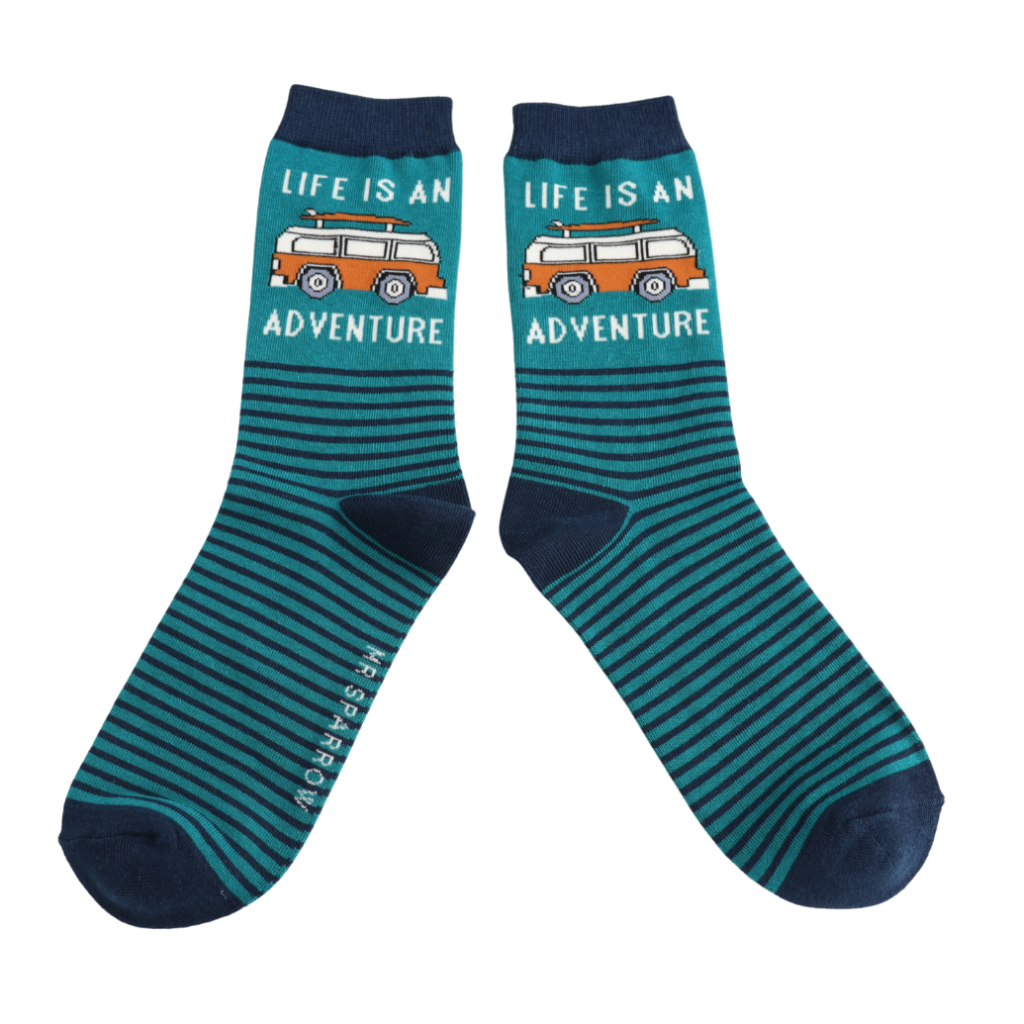 Mr Sparrow Life Is An Adventure Teal Van Socks