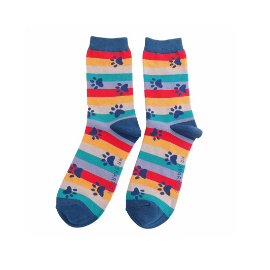 Mr Sparrow Pawprints & Stripes Socks