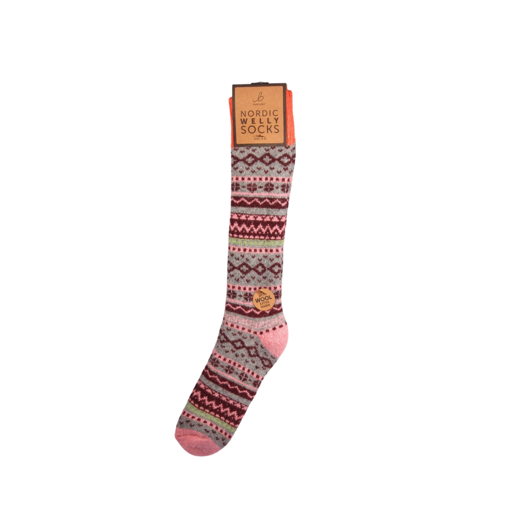 Nordic Wool Blend Pink & Orange Welly Socks (4-8)