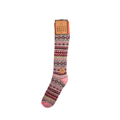 Nordic Wool Blend Pink & Orange Welly Socks (4-8)