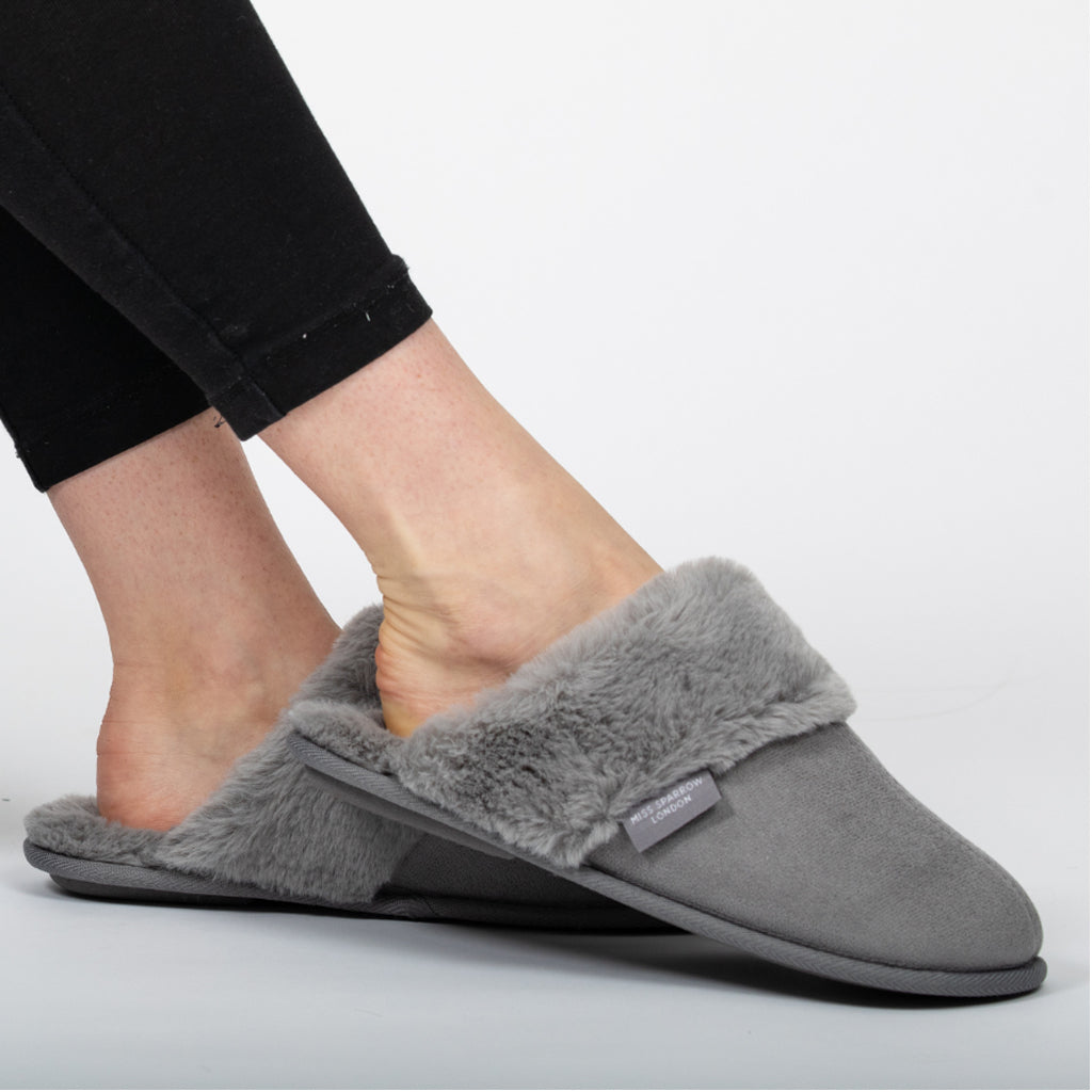 Miss Sparrow Suede Mule Pale Grey Slippers