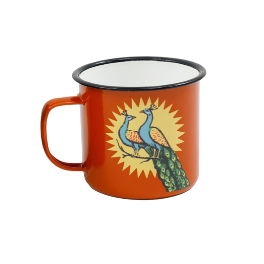 Indian Stamp Peacock Red Enamel Mug