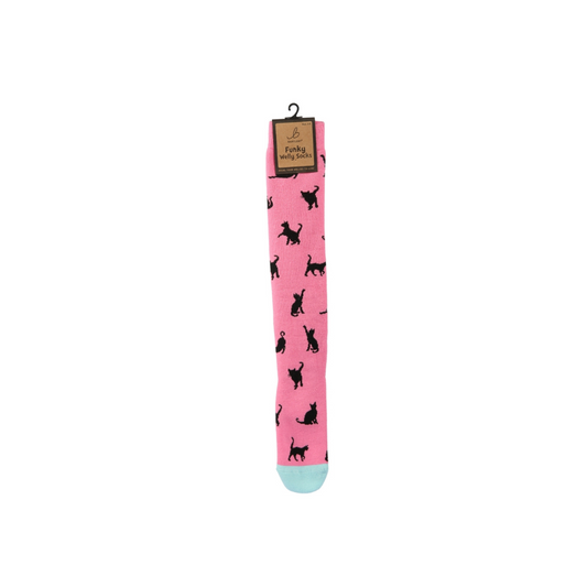 Pink Cat Silhouette Welly Socks