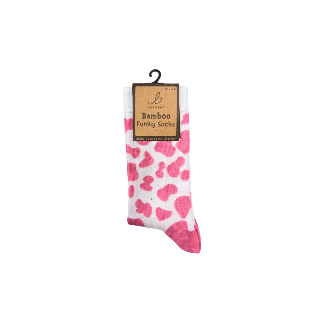 Bamboo Pink Cow Print Socks