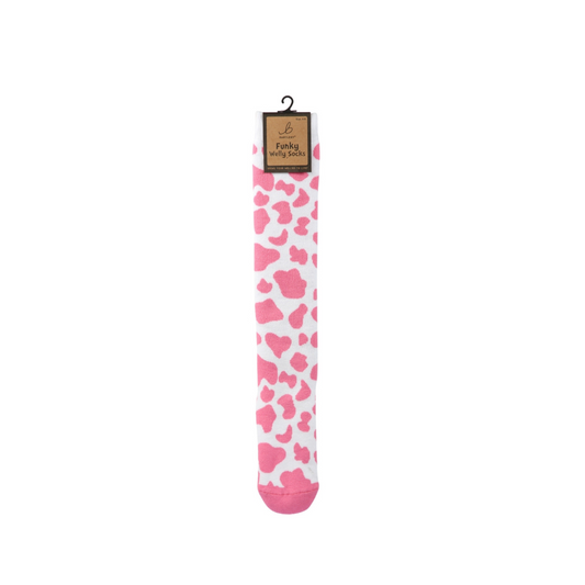 Pink Cow Patch Welly Socks