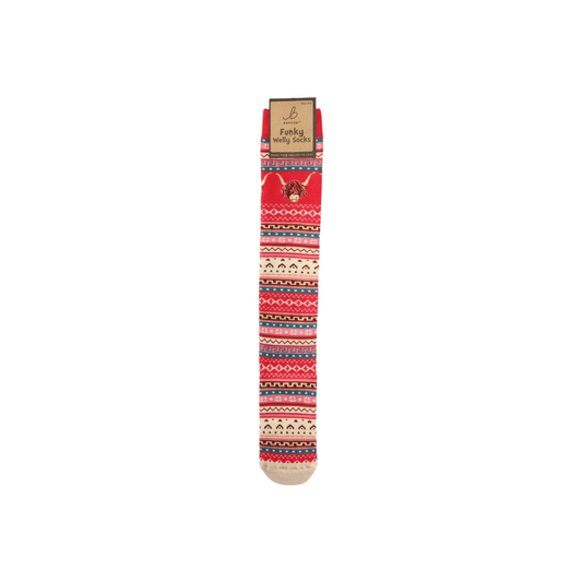 Nordic Pink Highland Cow Welly Socks