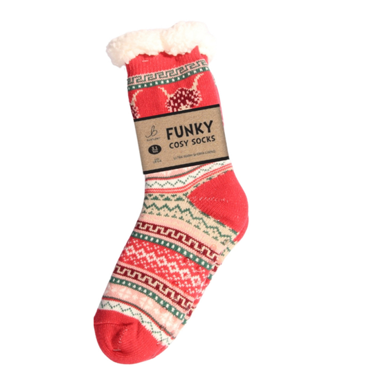 Sherpa Pink Nordic Highland Cow Slipper Socks (One Size 4-8)