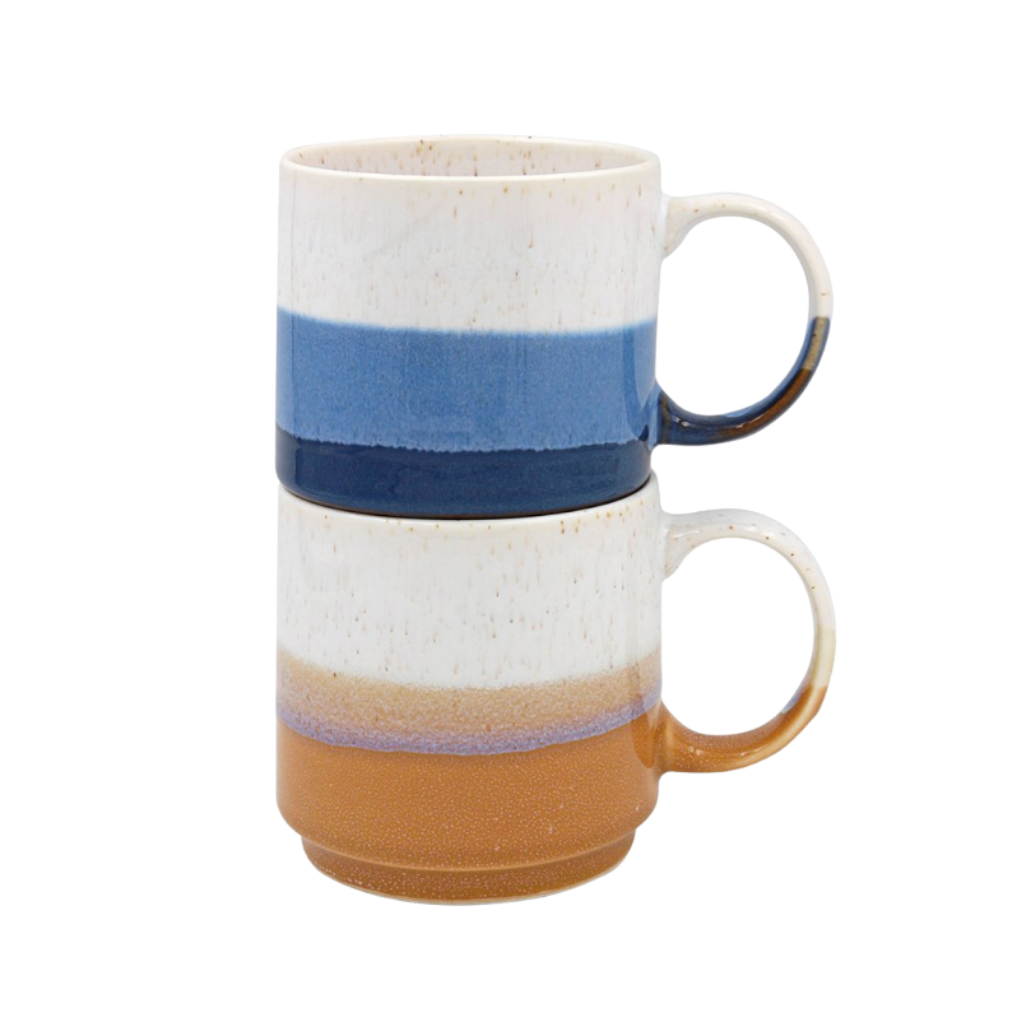 Stackable Reactive Glaze Blue & Yellow Mugs (Set of 2)
