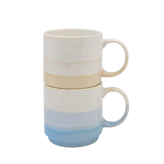 Stackable Reactive Glaze Light Blue & Cream Mugs (Set of 2)