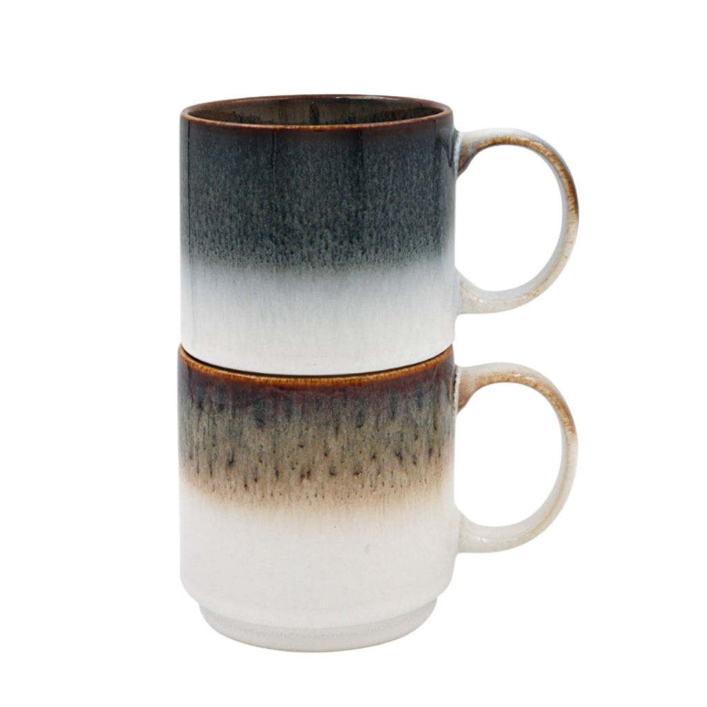 Stackable Reactive Glaze Grey & Natural Mugs (Set of 2)