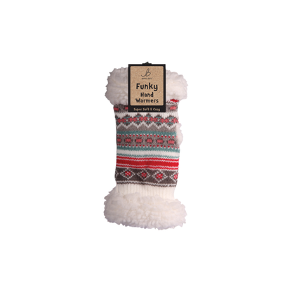 Fairisle Print Red Stripe Sherpa Hand Warmers