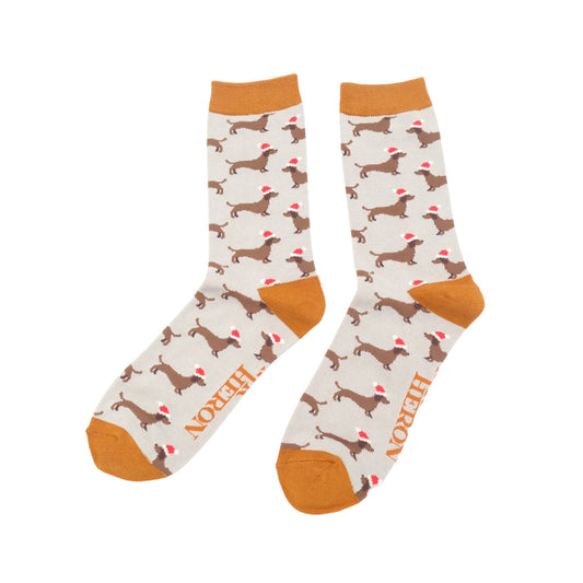 Mr Heron Silver Sausage Dog Santa Socks