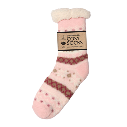 Super Soft Sherpa Pink Star Slipper Socks (One Size 4-8)