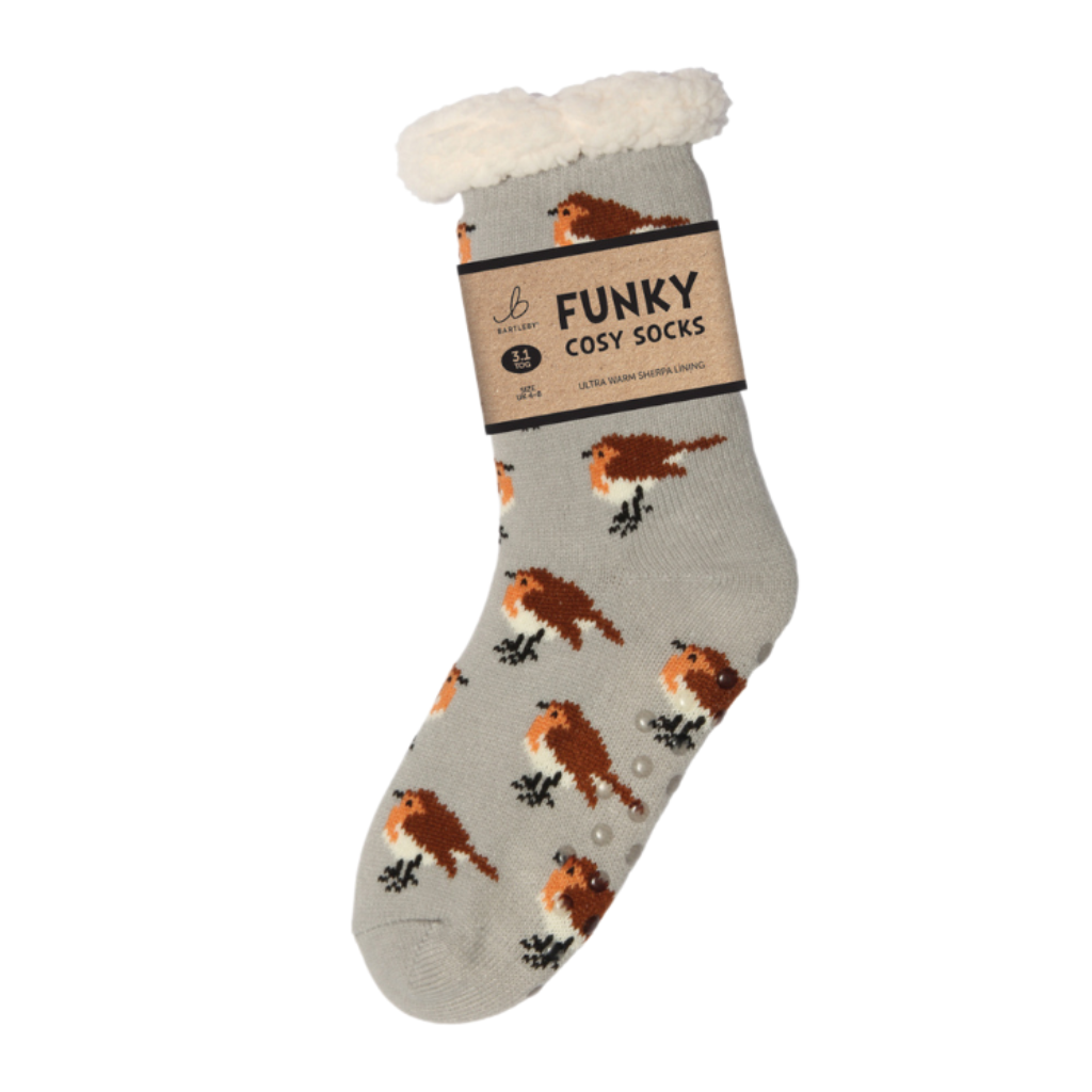 Sherpa Robin Grey Slipper Socks (One Size 4-8)