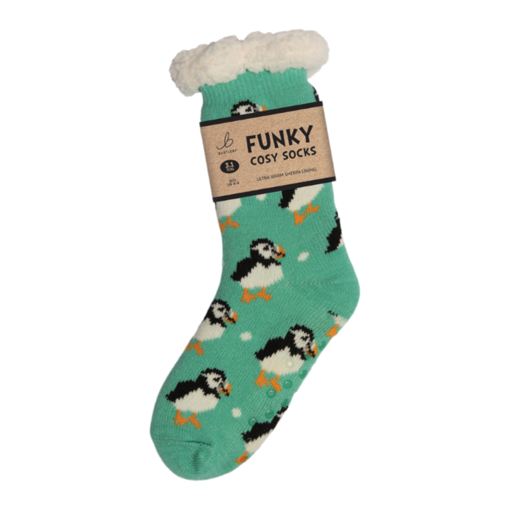 Sherpa Puffin Green Slipper Socks (One Size 4-8)