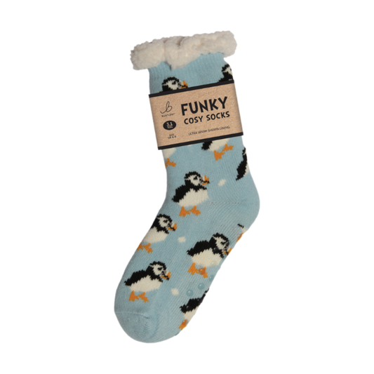 Sherpa Puffin Blue Slipper Socks (One Size 4-8)