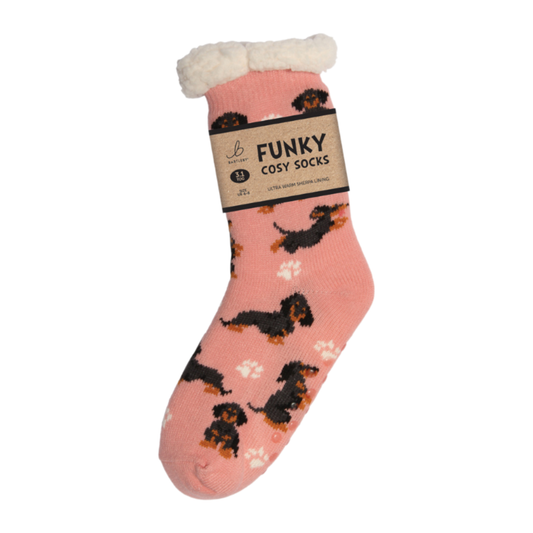 Sherpa Daschund Pink Slipper Socks (One Size 4-8)