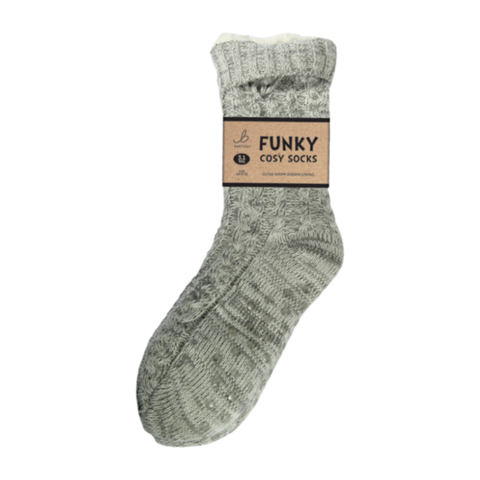 Cable Knit Sherpa Light Grey Slipper Socks (One Size 6-11)