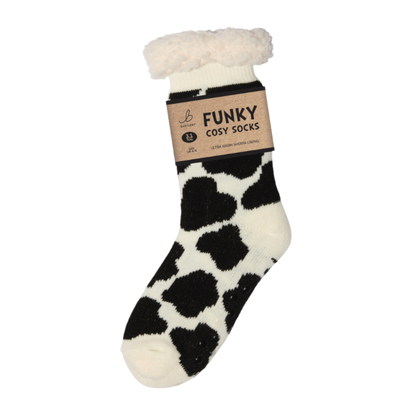 Sherpa Cow Patch Slipper Socks (One Size 4-8)