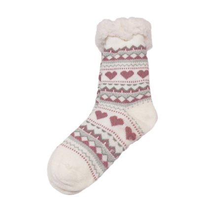 Cosy & Comfy Hearts White Slipper Socks (One Size 4-7)