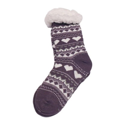 Cosy & Comfy Hearts Purple Slipper Socks (One Size 4-7)