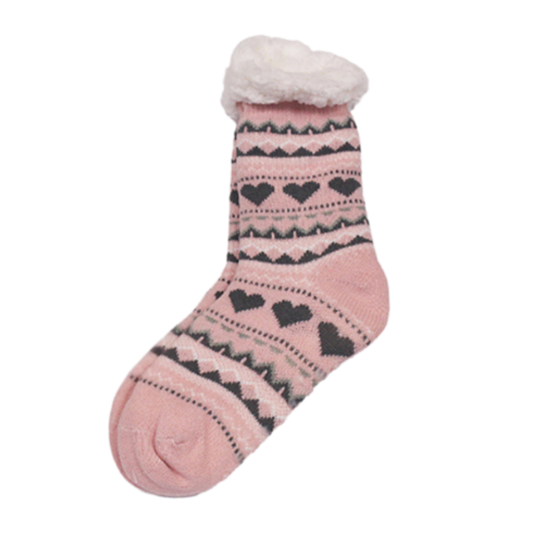 Cosy & Comfy Hearts Pink Slipper Socks (One Size 4-7)