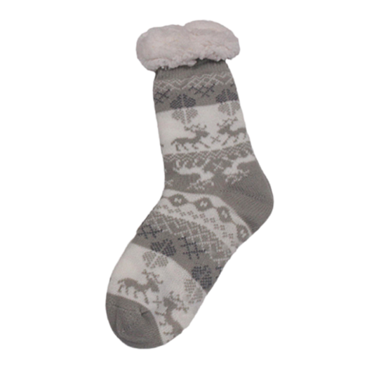 Cosy & Comfy Reindeer Grey Slipper Socks (One Size 4-7)