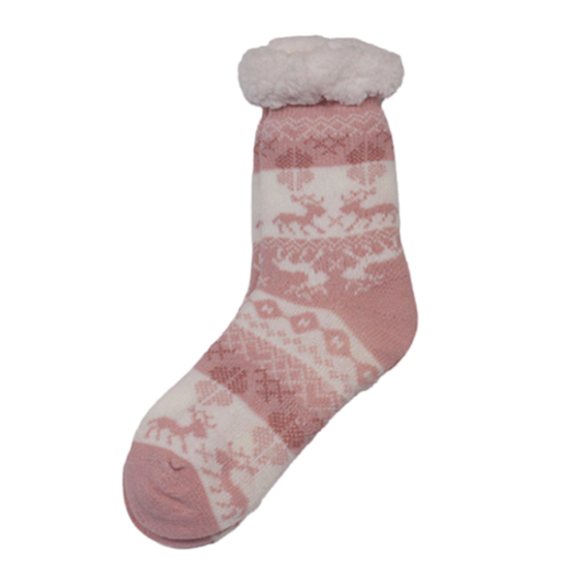 Cosy & Comfy Reindeer Pink Slipper Socks (One Size 4-7)
