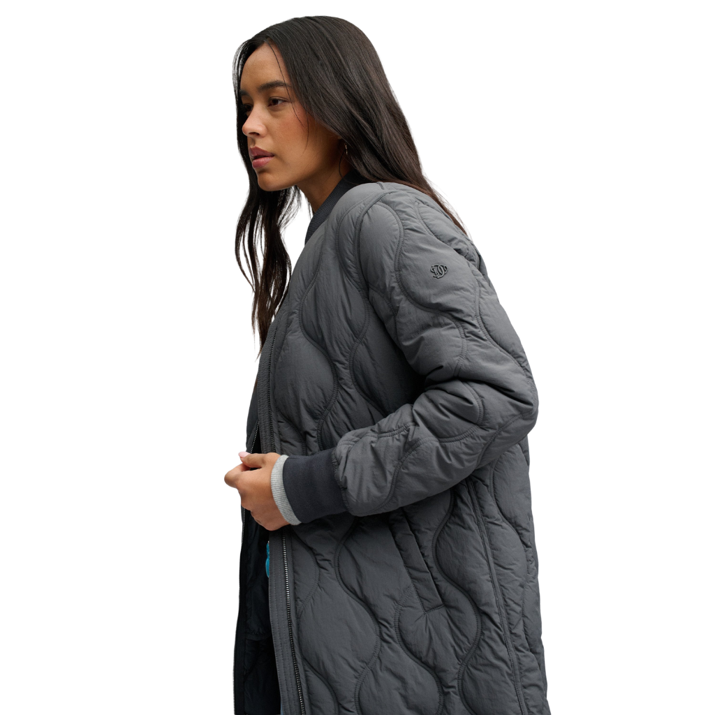 Superdry Long Quilted Charcoal Grey Jacket