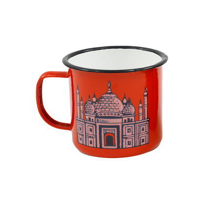 Indian Stamp Taj Mahal Red Enamel Mug