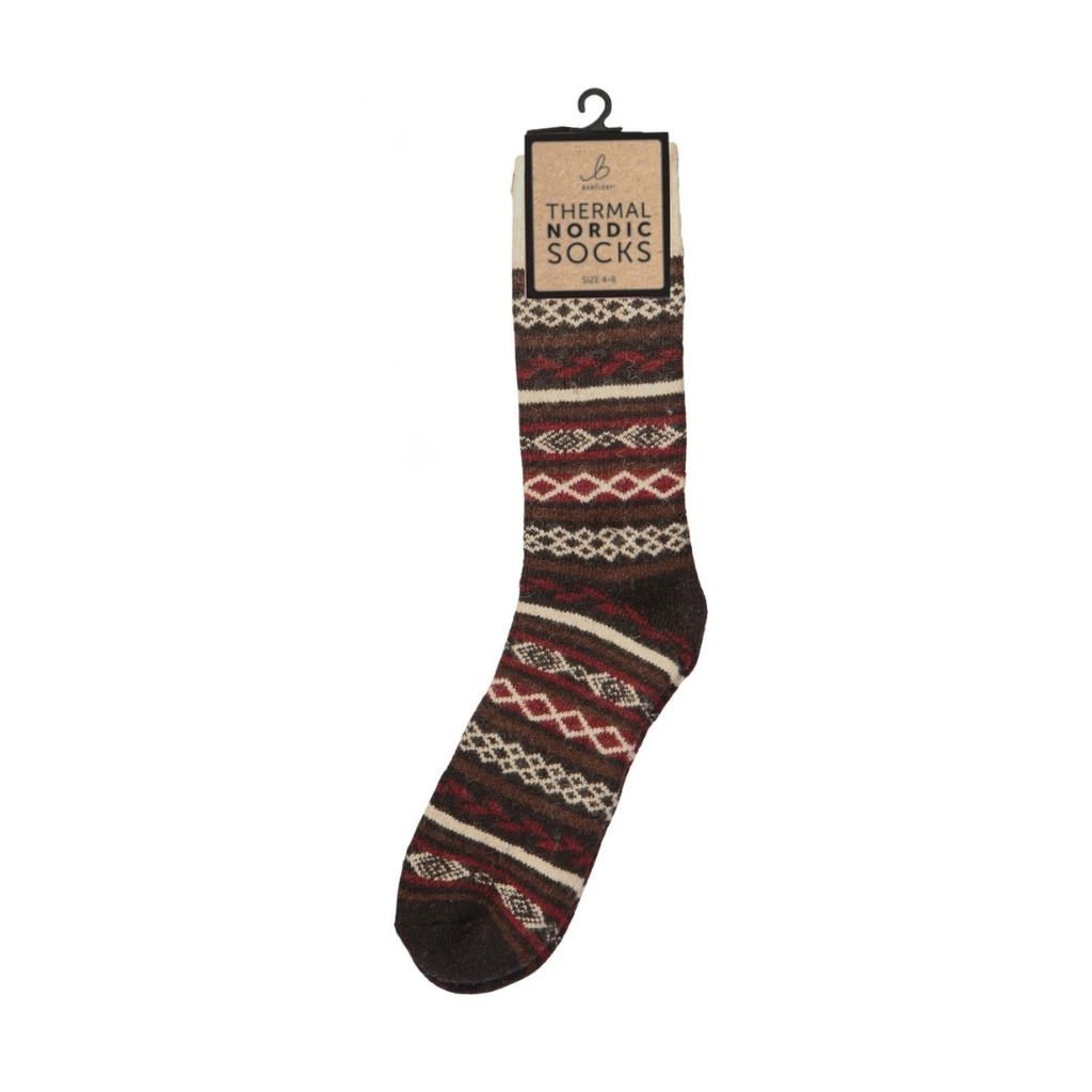 Nordic Thermal Wool Blend Black & Burgundy Socks