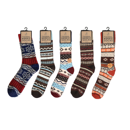 Nordic Thermal Wool Blend Red & Blue Socks