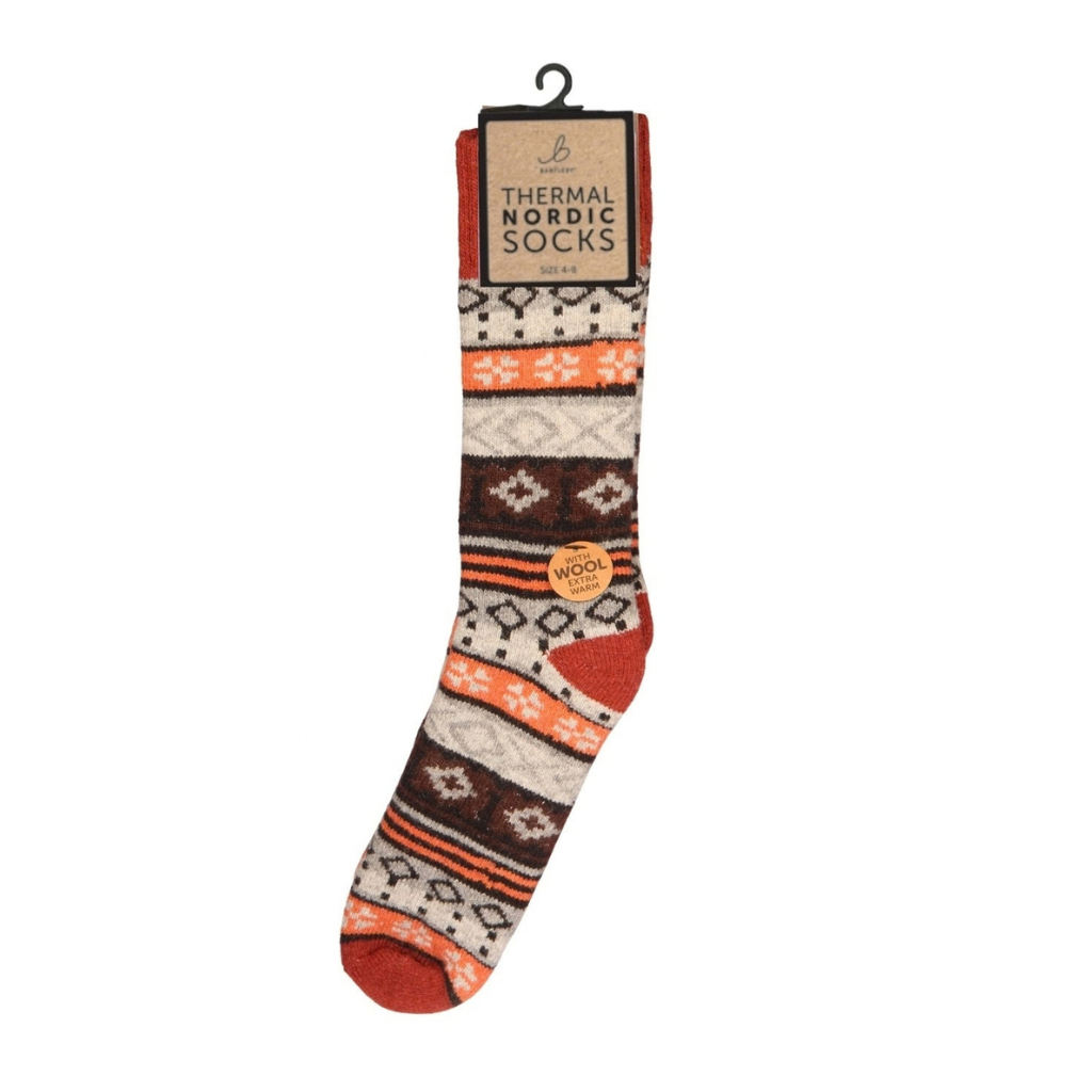 Nordic Thermal Wool Blend Orange & Brown Socks