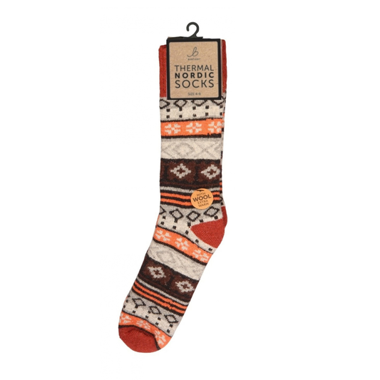 Nordic Thermal Wool Blend Orange & Brown Socks