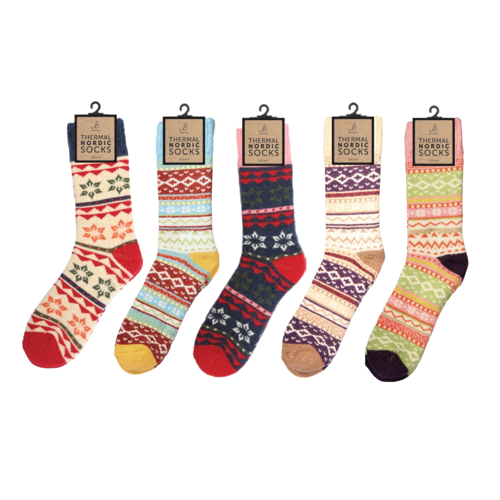 Nordic Thermal Wool Blend Pink & Green Socks
