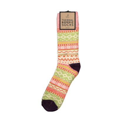 Nordic Thermal Wool Blend Pink & Green Socks