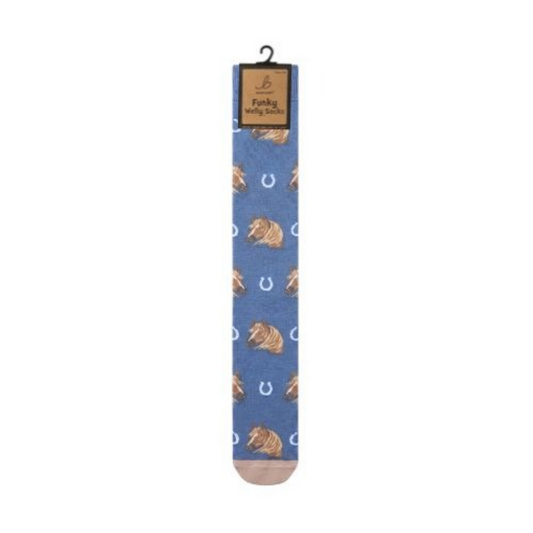 Horse Heads Blue Welly Socks