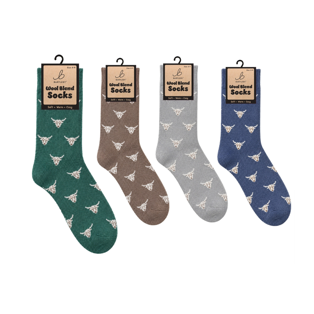 Green Highland Cow Wool Blend Socks