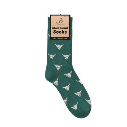 Green Highland Cow Wool Blend Socks