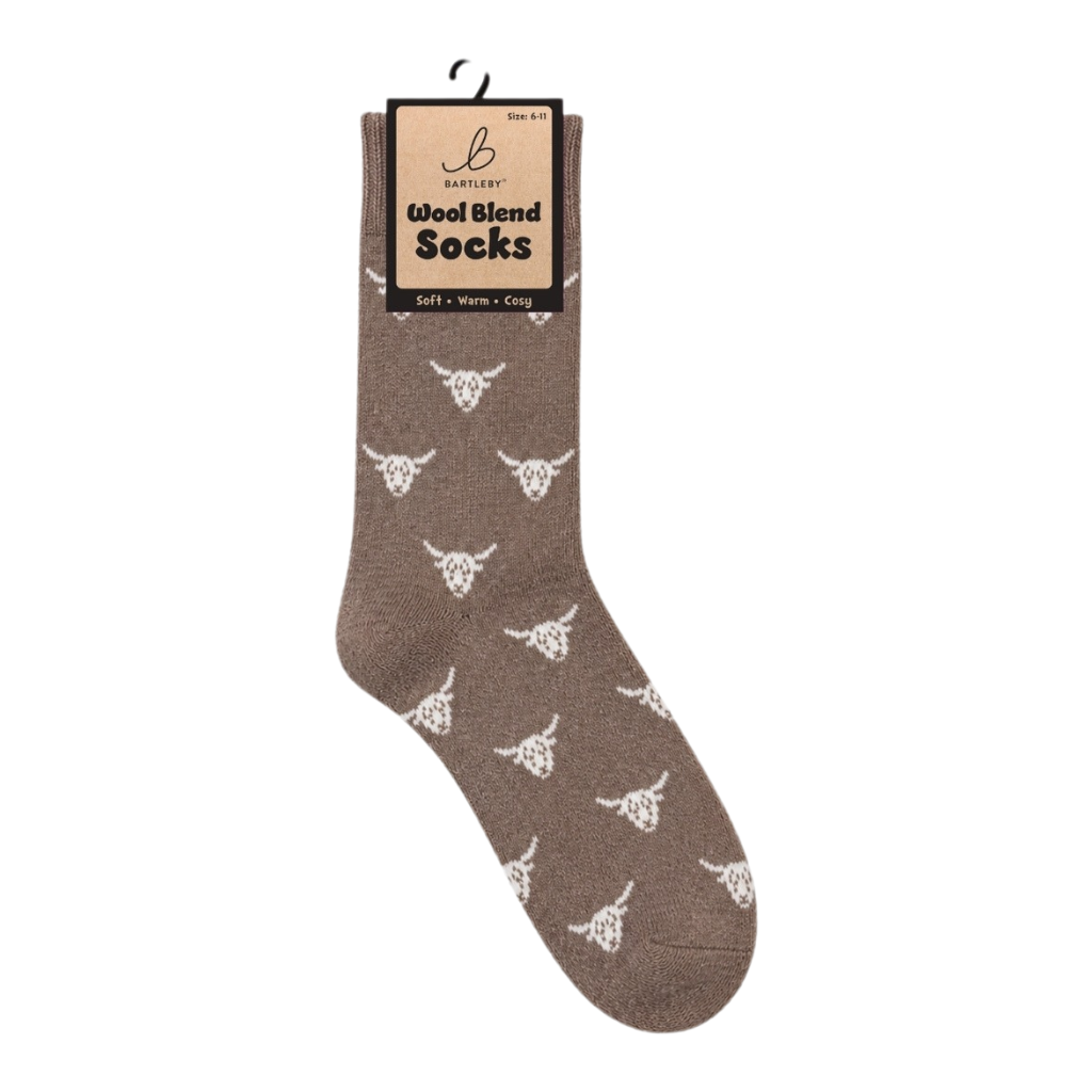 Brown Highland Cow Wool Blend Socks