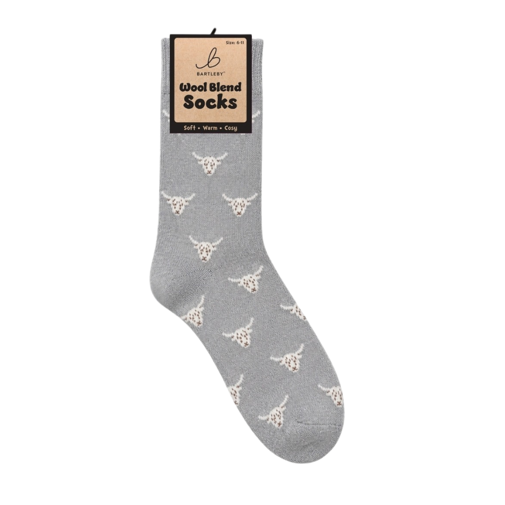 Grey Highland Cow Wool Blend Socks