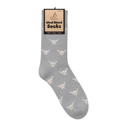 Grey Highland Cow Wool Blend Socks