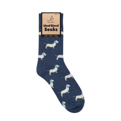 Blue Dachshund Wool Blend Socks