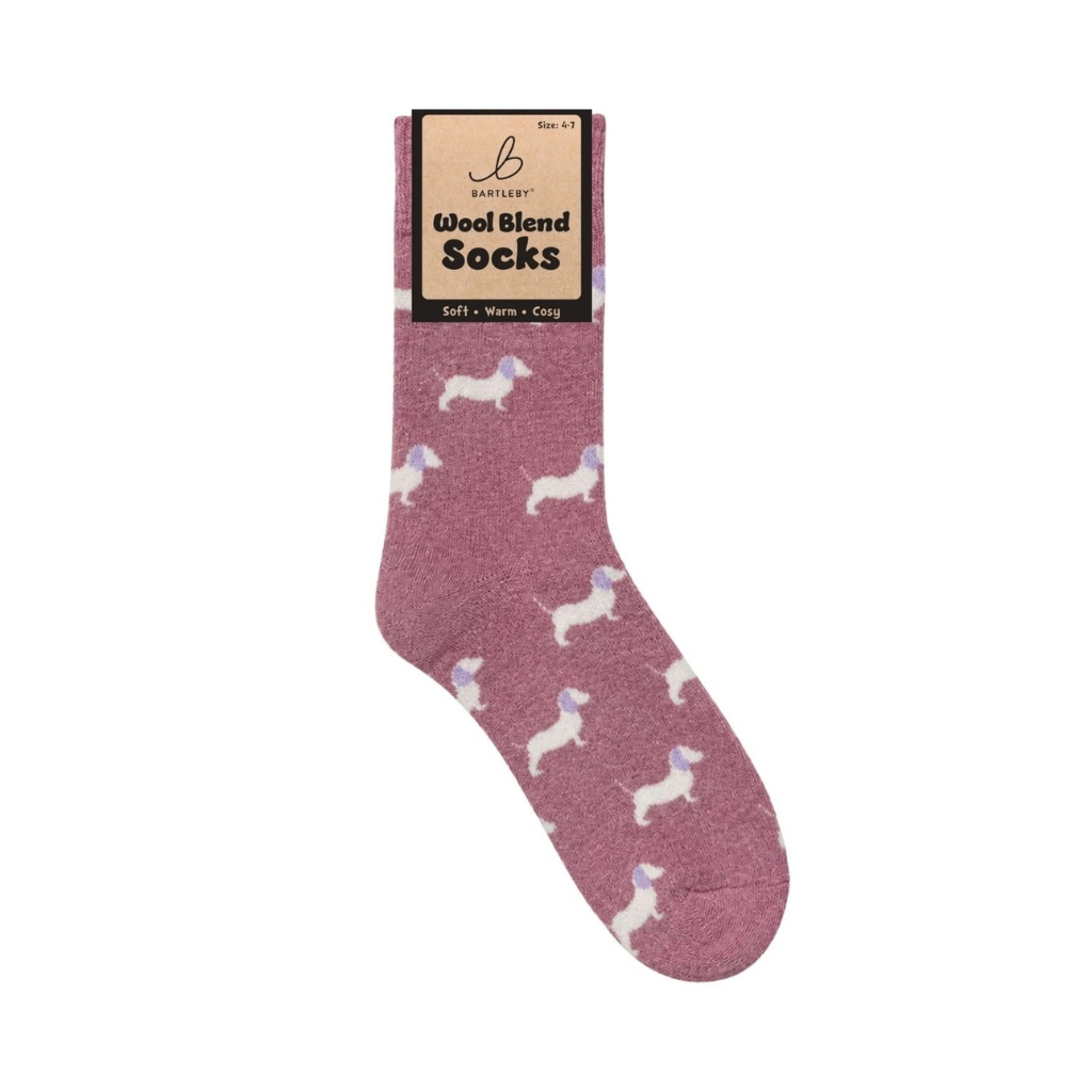 Pink Dachshund Wool Blend Socks