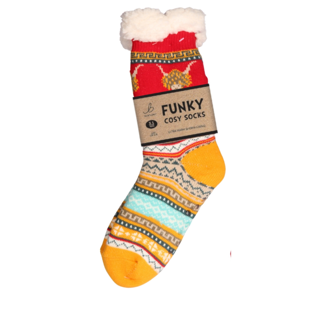 Sherpa Yellow Nordic Highland Cow Slipper Socks (One Size 4-8)