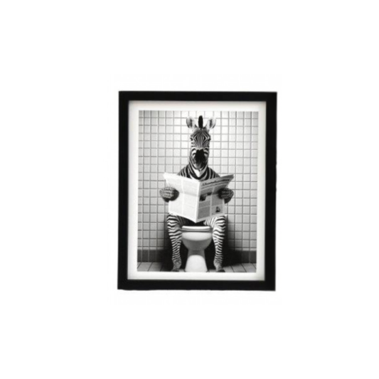 Zebra on Toilet Framed Canvas