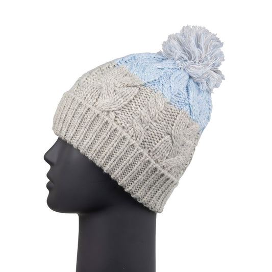 Waterproof Sherpa Lined Grey & Ice Blue Pom Pom Beanie