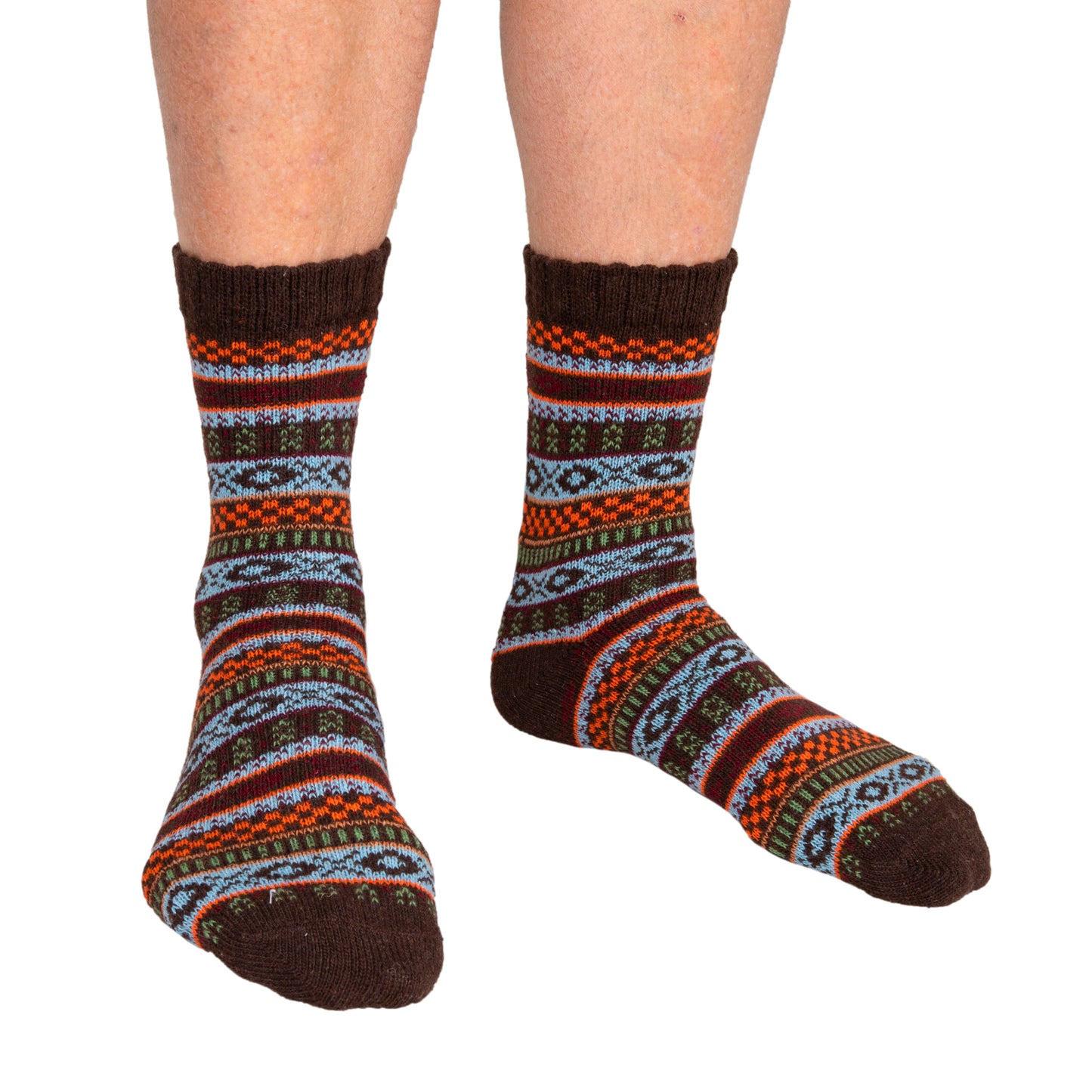 Fair Isles Patterned Brown Socks